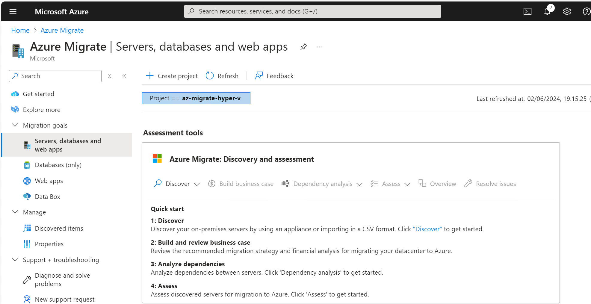 Creating Azure Migrate Project